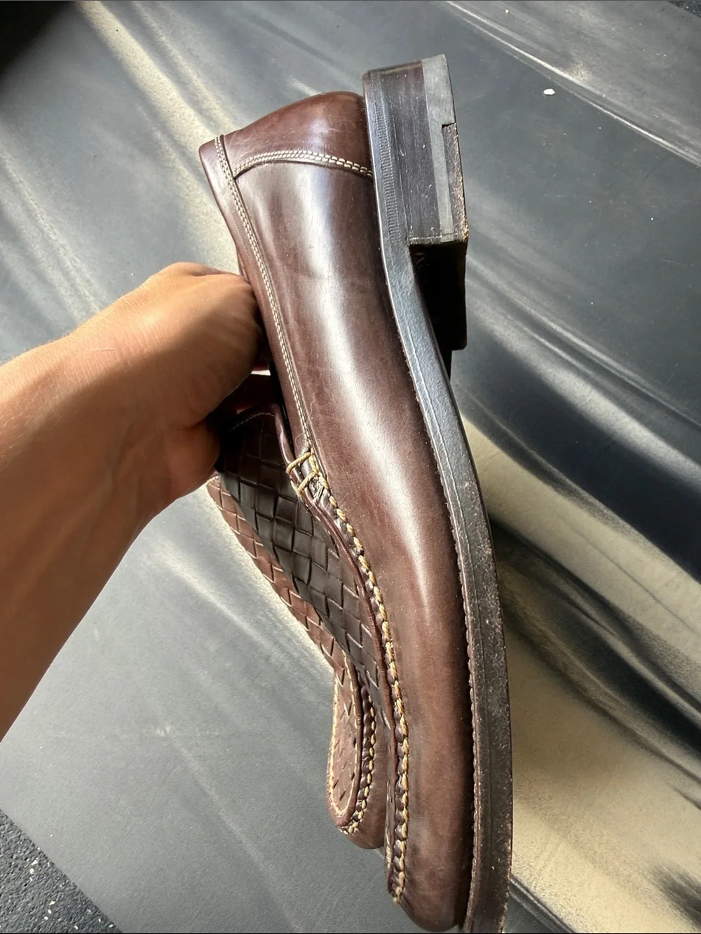 Bottega Veneta Brown Woven Leather Slip-On Loafers size 40